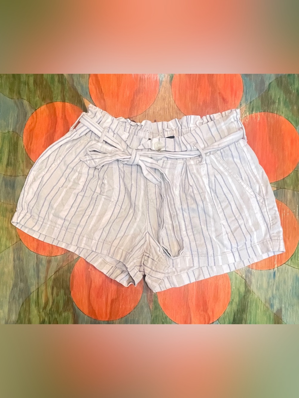 Rewash Brand Striped Linen Rayon Shorts Womens Small Beachcore Ocean Summer
